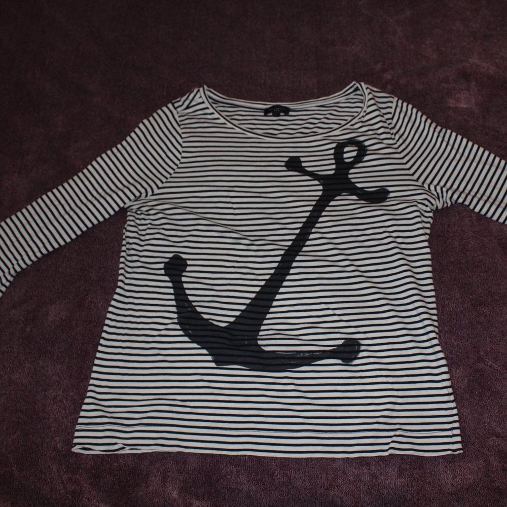 The Limited XL Women's Navy Anchor Thin-striped T